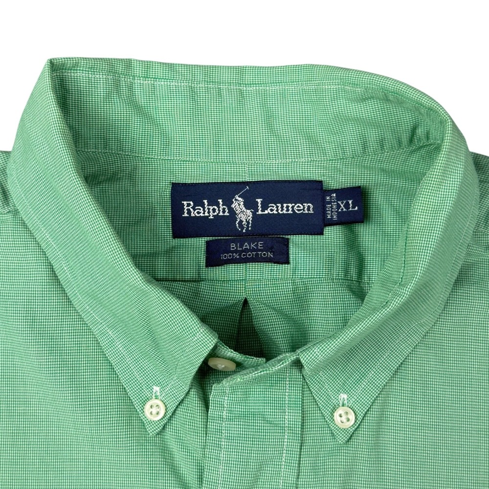 Polo Ralph Lauren Blake Shirt Green Micro Check Cotton Button Down Mens XL - Picture 2 of 6